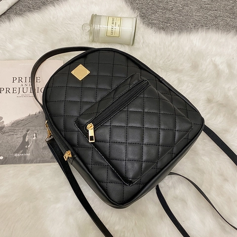 Mini Backpack PU Leather Quilted Fashion For Women Ladies Large Capacity School Travel Casual Daypack Gold Hardware