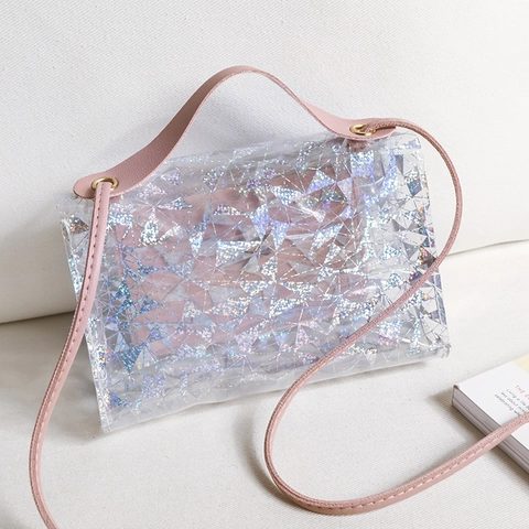 Holografische Geometrische Transparente PVC Umhängetasche Modische Damen Schultertasche Mit Metall Drehverschluss Und Tragegriff
