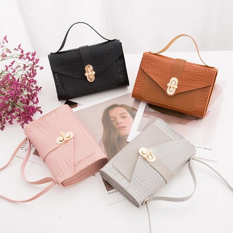 Women Mini Square Shoulder Bag PU Leather Crocodile Pattern Artificial Pearl Metal Buckle Retro Elegant Top Handle Crossbody