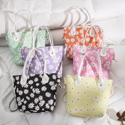 Sac Seau En Cuir PU Imprimé Marguerites Pour Femmes Mode Floral Épaule Bandoulière Sac À Main Grande Capacité