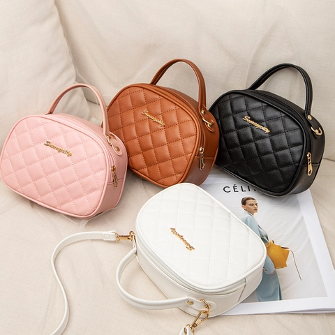 Borsa A Mano Da Donna In Pelle PU Trapuntata A Rombi Hardware Dorato Piccola Borsa A Tracolla Elegante Moda Manico Superiore