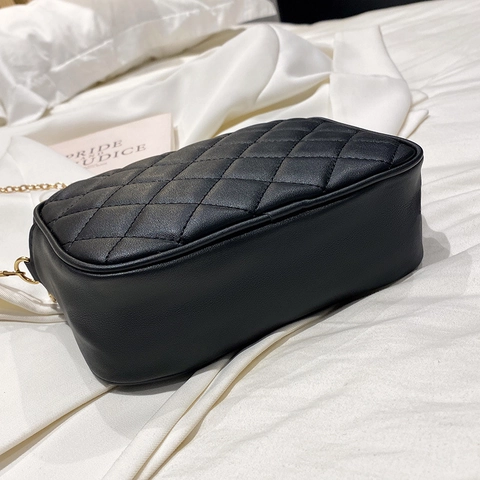 Sac À Bandoulière Matelassé En Cuir PU Losange Pour Femmes Petite Sacoche Caméra Chaîne Dorée Sac Carré Décontracté