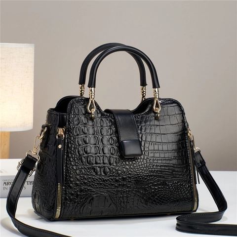 Borsa A Mano Con Goffratura Coccodrillo Grande Capacità Pelle PU Manico Superiore Borsa A Tracolla Per Donna Hardware Oro