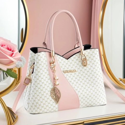 Damen Handtasche PU Leder Polyester Baumwolle Crossbody Umhängetasche Monogramm Druck Metall Logo Blatt Anhänger Künstliche Perle Mode