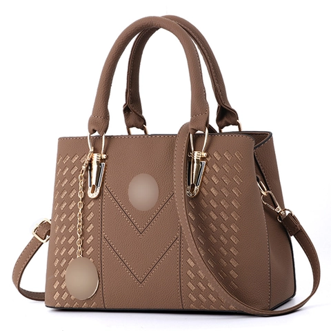 Borsa A Mano Da Donna In Pelle PU Texture Litchi Tote Con Manico Superiore Tracolla Rimovibile Cuciture A V Goffratura Intrecciata
