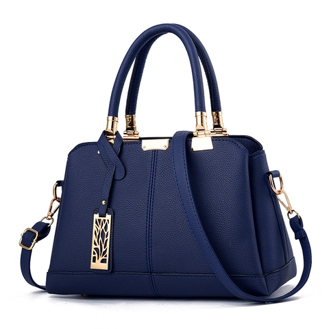Borsa Da Donna In Pelle PU Con Motivo Litchi Grande Capacità Borsa A Tracolla Con Ciondolo Albero Cavo Hardware Oro