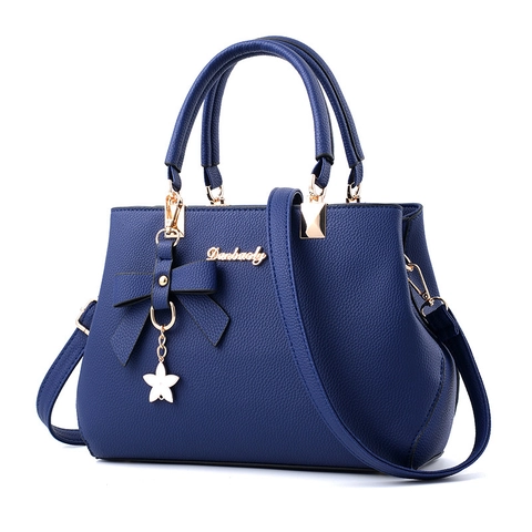 Damen Litschi-Struktur PU-Leder Handtasche Mit Schleife Stern Anhänger Vintage Schulter Umhängetasche Für Den Alltag