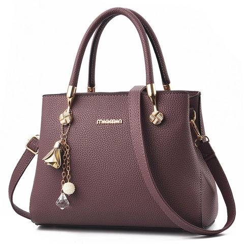 Dames Handtas PU Leer Litchi Patroon Top Handvat Crossbody Schoudertas Elegant Woon Werkverkeer Metalen Hanger