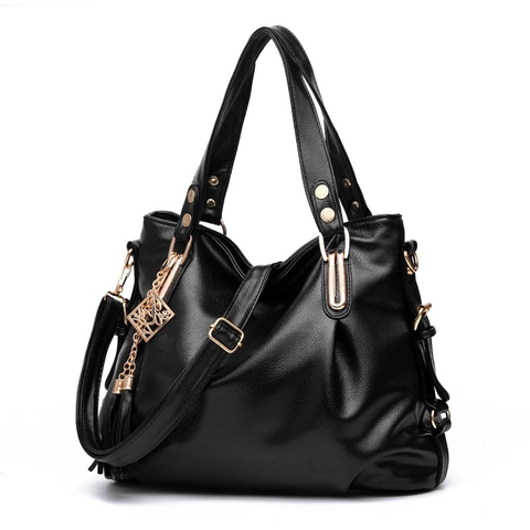 Dames Grote Capaciteit Tote Tas Litchi PU Leer Schoudertas Met Gouden Hardware Kwastje Hanger Elegant Dagelijks