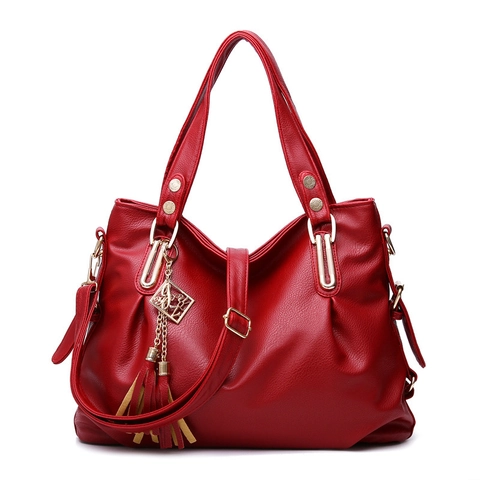 Dames Grote Capaciteit Tote Tas Litchi PU Leer Schoudertas Met Gouden Hardware Kwastje Hanger Elegant Dagelijks