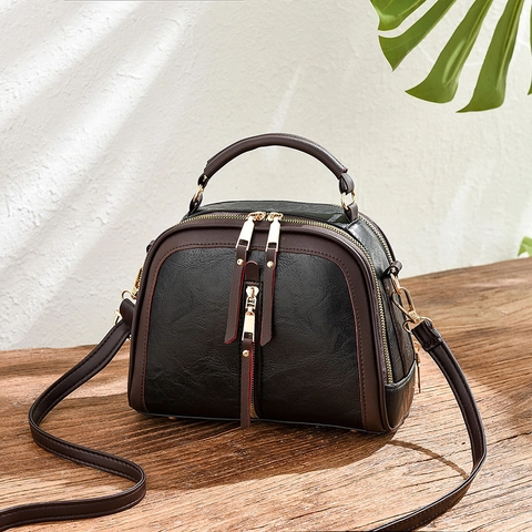 Bolso De Hombro Para Mujer Vintage Cuero PU Color De Contraste Bolso Cruzado Múltiples Cremalleras Textura Lychee Herrajes Dorados