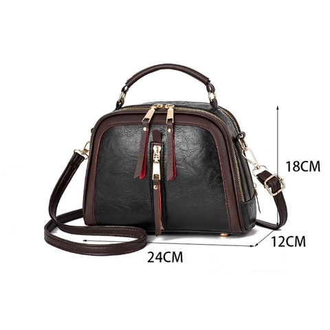 Bolso De Hombro Para Mujer Vintage Cuero PU Color De Contraste Bolso Cruzado Múltiples Cremalleras Textura Lychee Herrajes Dorados
