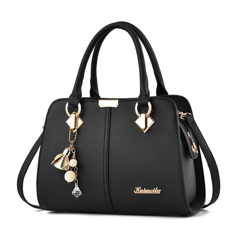 Women Handbag Lychee Texture PU Leather Shoulder Bag With Gold Hardware Artificial Pearl Floral Charm Top Handle Crossbody