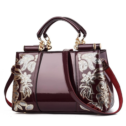 Bolso De Mano Elegante Mujer Cuero Sintético Charol Bordado Lentejuelas Bandolera Estilo Retro Lujo