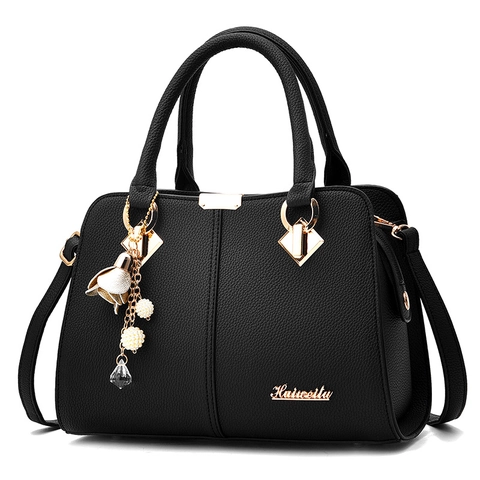 Fashion Women Handbag Litchi Texture PU Leather Floral Artificial Pearl Charm Gold Hardware Adjustable Strap Top Handle Daily Bag