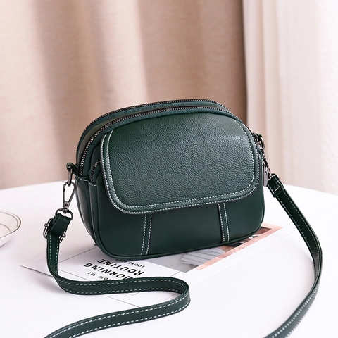 Sac Bandoulière Femme Cuir PU Texture Litchi Surpiqûres Contrastées Poches Zippées Multiples Petit Sac Téléphone Style Coréen