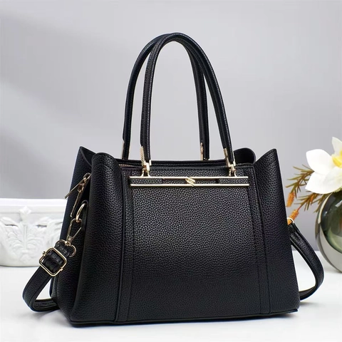 Women Handbag Lychee Texture PU Leather Tote Fashion Shoulder Crossbody Bag Gold Hardware Double Handle Elegant