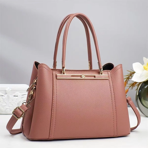 Women Handbag Lychee Texture PU Leather Tote Fashion Shoulder Crossbody Bag Gold Hardware Double Handle Elegant