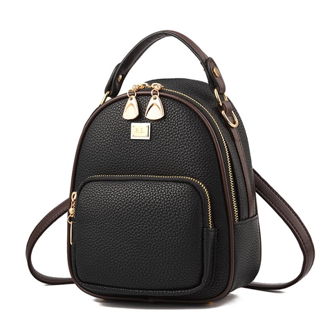 Mode Damen Mini Rucksack Litchi Narben PU Leder Gold Reißverschluss Kontrast Griff Umwandelbarer Kleiner Rucksack Lässig