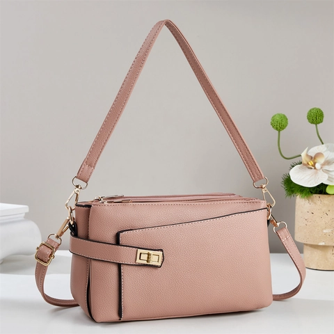 Borsa A Spalla Da Donna In Pelle PU Con Trama Litchi Tre Strati Di Cerniera Chiusura Dorata Borsa A Mano Versatile