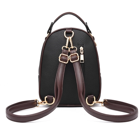 Mode Damen Mini Rucksack Litchi Narben PU Leder Gold Reißverschluss Kontrast Griff Umwandelbarer Kleiner Rucksack Lässig