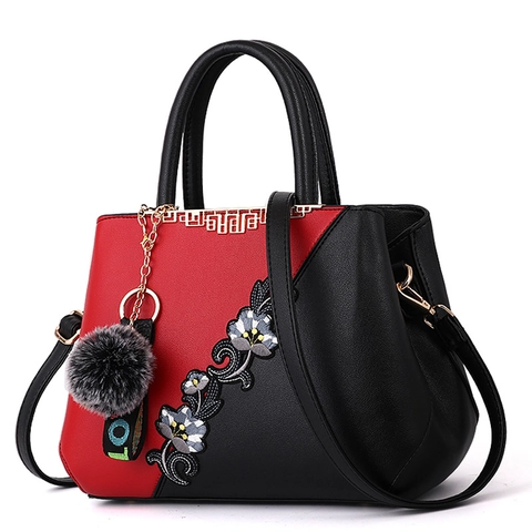 Borse Da Donna In Pelle PU Con Ricamo Floreale Alla Moda Borse A Tracolla A Contrasto Con Elegante Ciondolo A Pompon