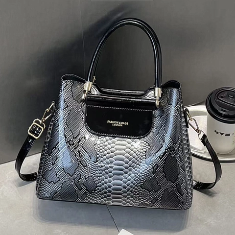 Women Handbag Gradient Snake Pattern PU Leather Top Handle Shoulder Crossbody Bag Fashion Commuter Large Capacity Tote