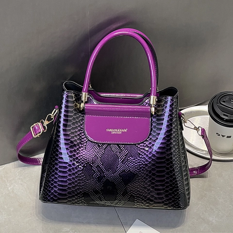 Women Handbag Gradient Snake Pattern PU Leather Top Handle Shoulder Crossbody Bag Fashion Commuter Large Capacity Tote