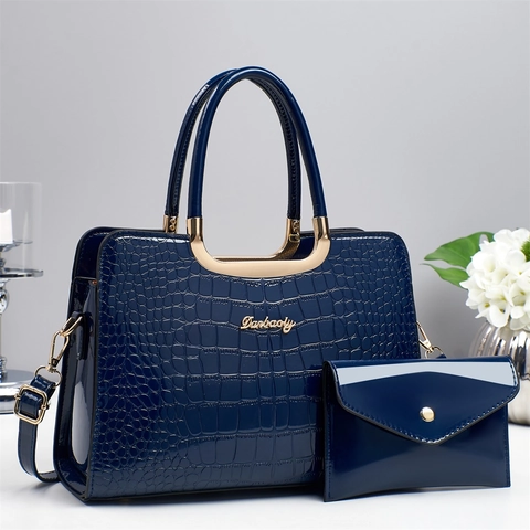 Handtas En Tasje Van PU Leer Met Krokodillenpatroon Lakleer Elegante Schoudertas Voor Dames