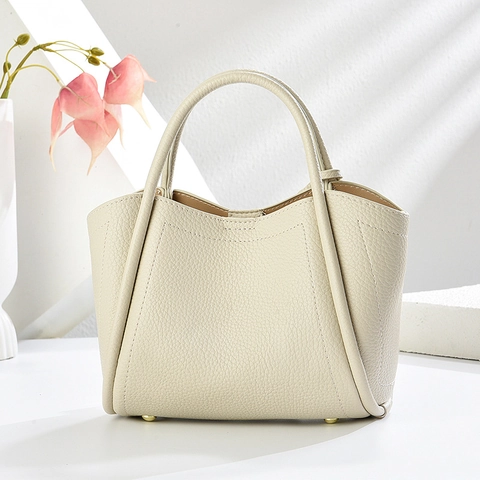 Einfarbige Damen Eimer Handtasche Lychee Muster PU Leder Mit Elefant Anhänger Crossbody Schultertasche Chic Minimalist
