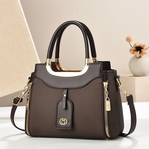 Bolso De Mano Mujer Textura Tejida Cuero PU Gran Capacidad Bolso Bandolera Correa Desmontable Herrajes Dorados Casual Moderno