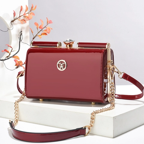 Borsa Da Sera Donna Trapuntata Pelle PU Verniciata Mano Con Fibbia Strass Catena Dorata Spalla Tracolla Pochette