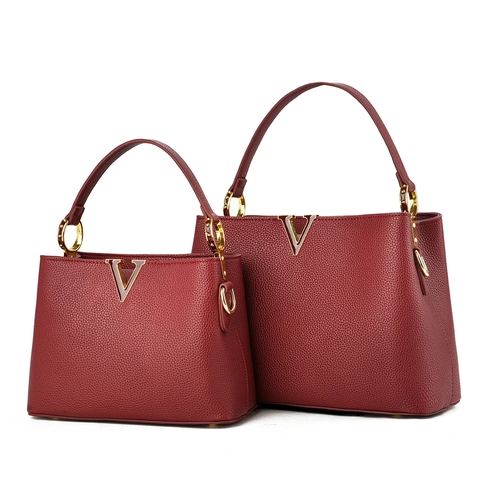 Elegante Bolso De Mano Con Asa Superior Cuero PU Patrón Lichi Decoración Metal V Dorado Bolso Bandolera Mujer