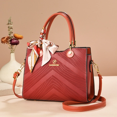 Modische Damen Handtasche PU Leder V-Prägung Tragetasche Mit Schal Schulter Umhängetasche Große Kapazität Elegant