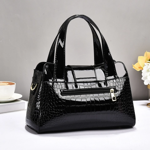 Sac À Main Pour Femme Cuir PU Verni Motif Crocodile Boucle Dorée Élégante Sac À Bandoulière Pour Dames
