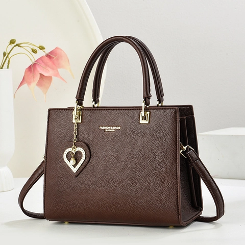 Bolso de Mano Elegante para Mujer de Cuero PU con Patrón de Lichi Gran Capacidad Bolso Tote con Colgante de Corazón de Perla Artificial Bolso de Hombro