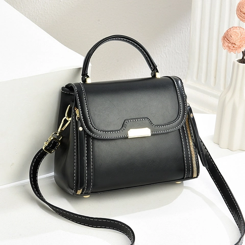 Women Retro PU Leather Handbag With Contrast Stitching Top Handle Crossbody Shoulder Bag For Daily Match