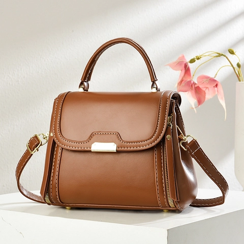 Women Retro PU Leather Handbag With Contrast Stitching Top Handle Crossbody Shoulder Bag For Daily Match