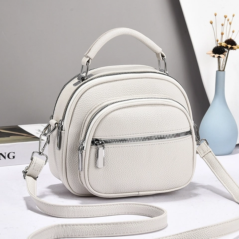 Bolso De Mano Retro Para Mujer En Cuero PU Granulado Con Bolsillos De Cremallera Multicapa Bolso Bandolera Simple Moda