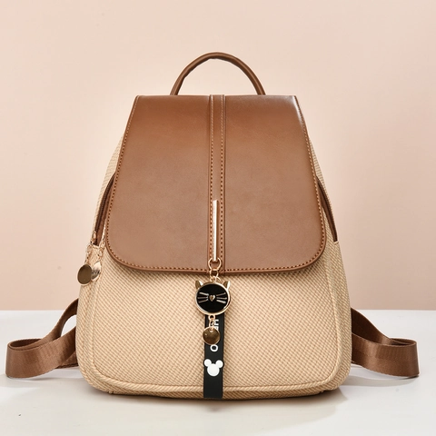 Mode Rucksack Für Frauen PU Leder Und Stoff Spleißen Große Kapazität Wasserdichte Lässige Reise Schule Tasche Trendy