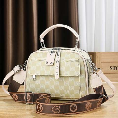 Borsa A Tracolla Da Donna Pelle PU Retro Stampa Monogramma Lettera Borsa A Mano Con Tracolla Larga Fantasia Moda Versatile