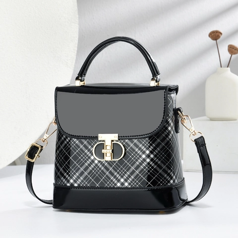 Bolso De Mano Mujer PU Charol A Cuadros Color Contraste Bolso De Hombro Cruzado Con Cierre De Metal Asa Versátil Elegante