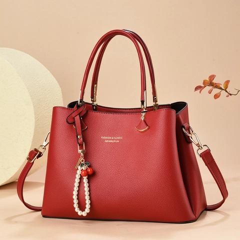 Borsa A Mano Da Donna Grande Capacità Pelle PU Borsa A Tracolla Con Elegante Ciondolo Ciliegia Perla Artificial Borsa A Spalla