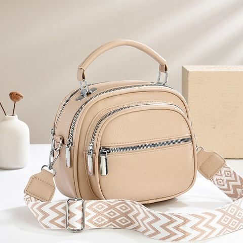 Bolso Bandolera Mujer Cuir PU Grano Lichi Multi Capas Bolso De Mano Correa Geométrica Ancha Moda Informal Diario