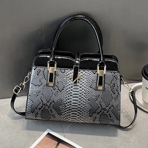 Damen Handtasche PU Leder Schlangenhaut Prägung Lackleder Spleißen Gradient Schulter Umhängetasche Goldene Hardware Mode
