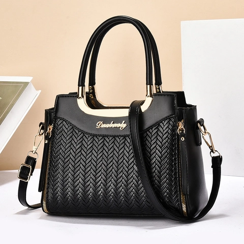Borsa A Mano In Pelle PU Intrecciata Grande Capacità Borsa A Tracolla Per Donna Con Accessori Dorati Versatile