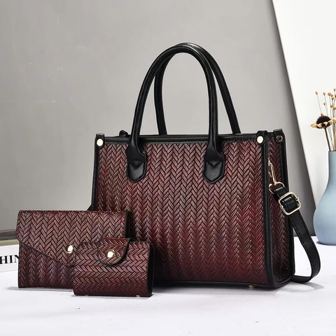 Damen Handtasche Tote Umschlag Clutch Kartenhalter PU Leder Gewebte Textur Verstellbarer Riemen Einfach Elegant Pendler Mode
