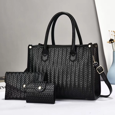 Damen Handtasche Tote Umschlag Clutch Kartenhalter PU Leder Gewebte Textur Verstellbarer Riemen Einfach Elegant Pendler Mode