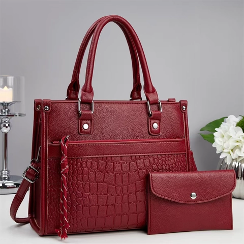 Sac À Main Rétro Pour Femme Tote Et Pochette Cuir PU Litchi Crocodile Gaufré Poignée Supérieure Bandoulière Amovible