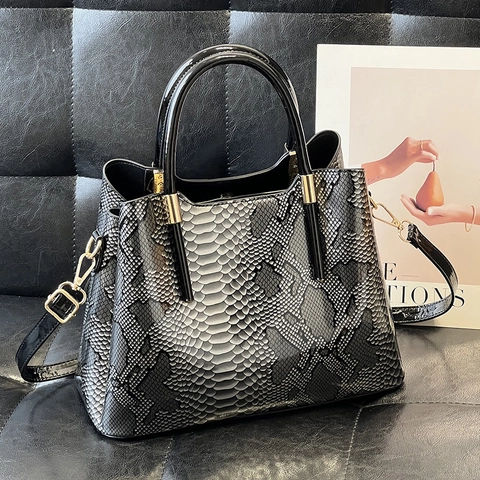 Borsa A Mano Da Donna Motivo Pitone Pelle Verniciata Lucida Gradiente Borsa Tote Con Tracolla Rimovibile Per Ufficio